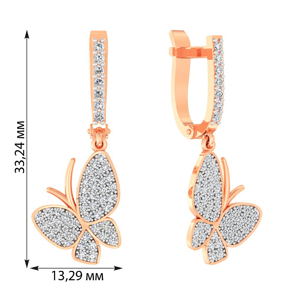 Золотые серьги с подвесками «Бабочки»  (арт. 110187) – изображение 2