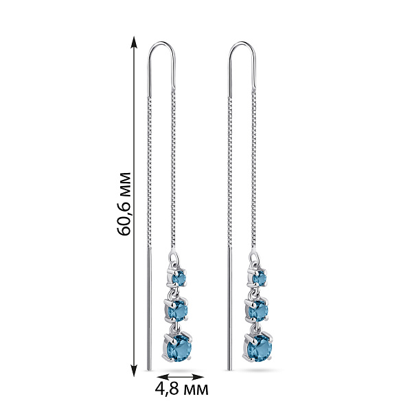 Длинные серебряные серьги-протяжки с топазами (арт. 7502/2167525Пл) – изображение 2
