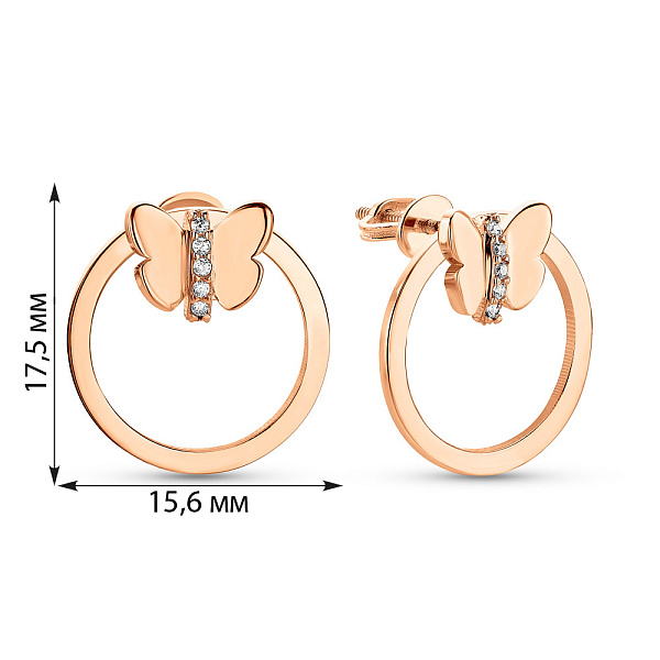 Золотые пусеты "Бабочки" с фианитами  (арт. 109622) – изображение 4