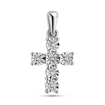 Хрестик з білого золота з діамантами і алмазною гранню (арт. П011265005б)