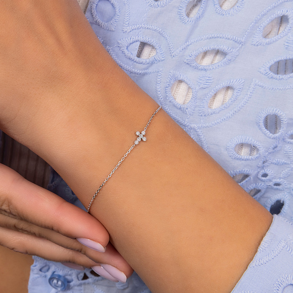 Браслет Хрестик з білого золота з діамантами (арт. Б011505б) – зображення 3