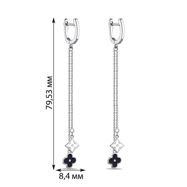 Длинные серьги серебряные "Клевер" с эмалью (арт. 7502/4444ебч) – изображение 2