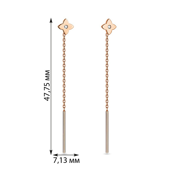 Золотые серьги-цепочки в красном цвете металла (арт. 108424) – изображение 3