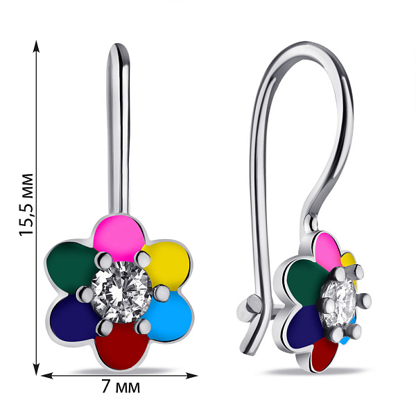 Серебряные детские серьги Цветок с эмалью и фианитами (арт. 7502/9753е) – изображение 2