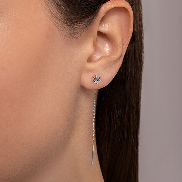 Серьги-протяжки Герб Украины из белого золота (арт. 110965/1б) – изображение 2