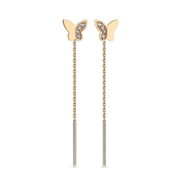 Сережки-протяжки "Бабочки" из золота (арт. 108171) – изображение 1