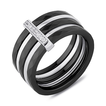 Массивное кольцо из серебра и керамики с фианитами (арт. 7501/2070047кмч)