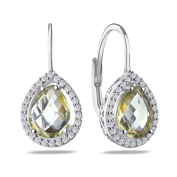 Серебряные серьги с кварцем и фианитами  (арт. 7002/3481Пкж) – изображение 1