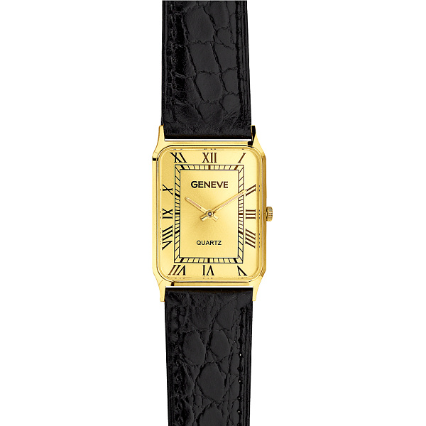 Золотые кварцевые часы с кожаным ремешком (арт. 260236жжч) – изображение 2