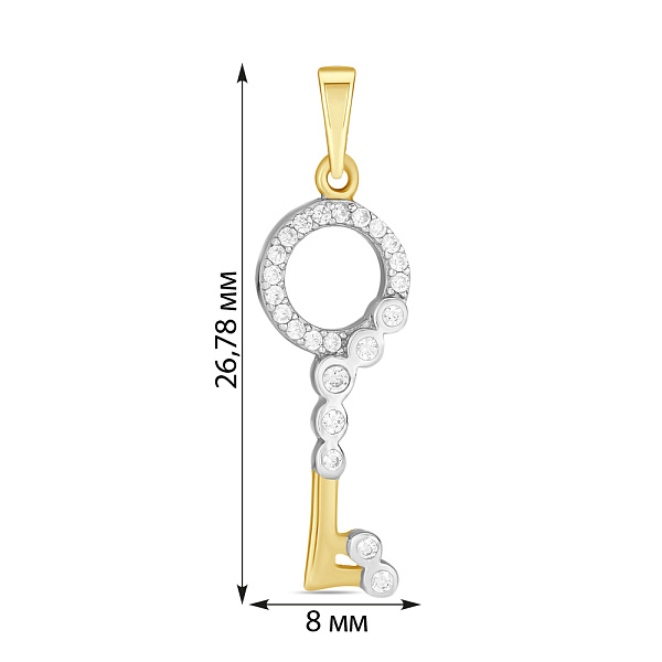 Кулон золотий Ключик з фіанітами (арт. 421737ж) – зображення 2