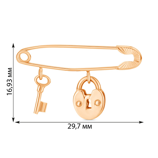 Булавка «Ключик от сердца» из красного золота (арт. 280191) – изображение 2