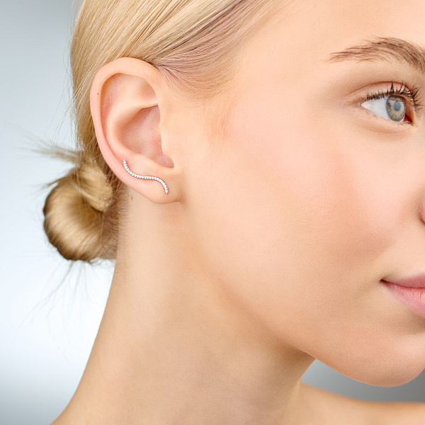 Сережки-клаймбери з білого золота з доріжкою з діамантів  (арт. С011253020б) – зображення 2