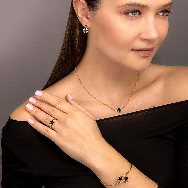 Сережки з жовтого золота з чорними фіанітами (арт. 1091793жч) – зображення 3