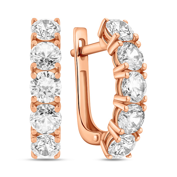 Серьги из красного золота с дорожкой из фианитов (арт. 111049) – изображение 1