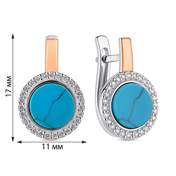 Срібні сережки з бірюзою і фіанітами (арт. 7202/2458Б) – зображення 2