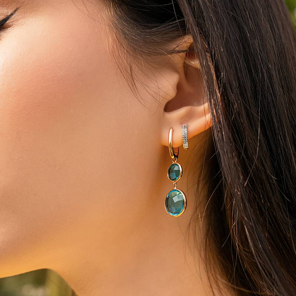 Золотые серьги с подвесками из кварца (арт. 106460Пкг) – изображение 2