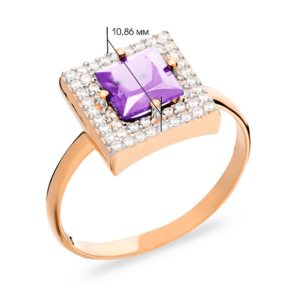 Золотое кольцо с аметистом и фианитами (арт. 140594Па) – изображение 2