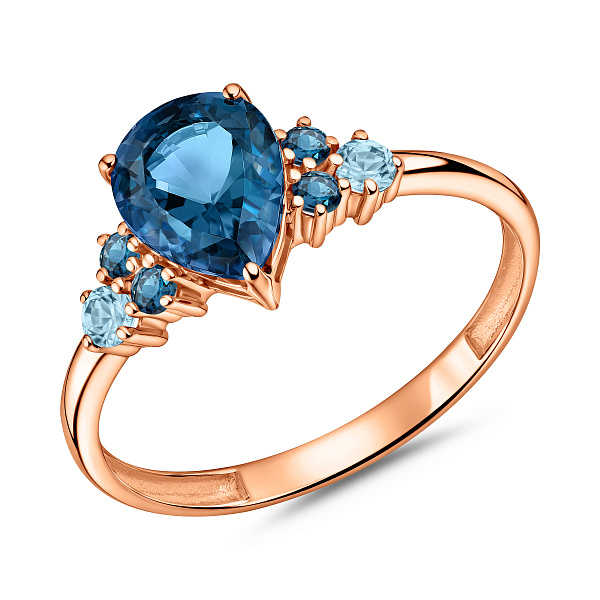 Каблучка з червоного золота з топазом лондон (арт. 141119Пл) – зображення 1