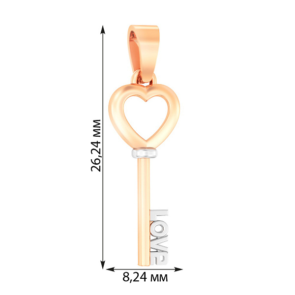 Золота підвіска «Ключик Love» (арт. 440649) – зображення 2