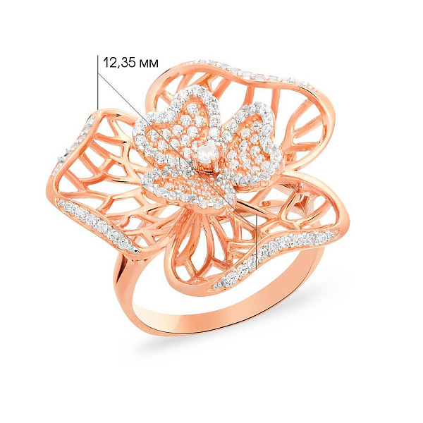 Золотое кольцо «Цветок» с фианитами (арт. 140660) – изображение 2