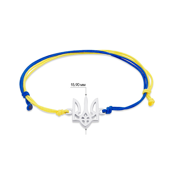 Браслет на шовковій нитці Тризуб-Герб України зі срібною вставкою (арт. 7309/440брпсж) – зображення 2