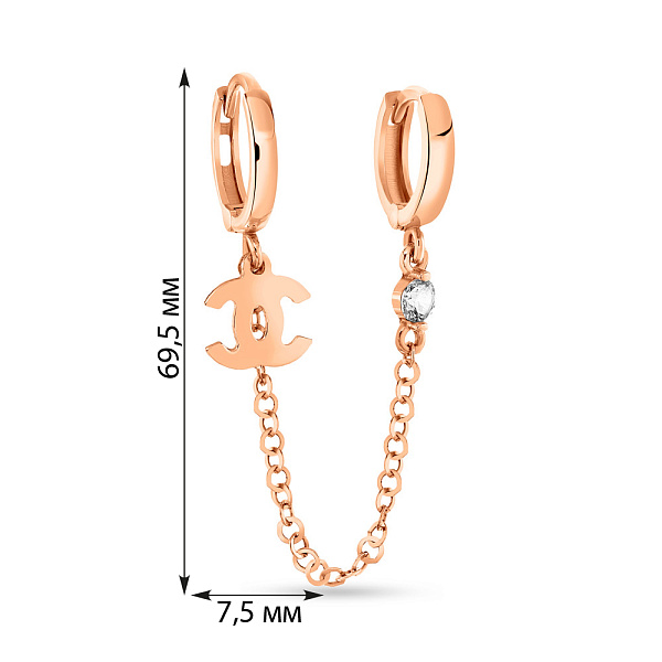 Подвійна золота сережка з ланцюжком (арт. 108516) – зображення 2