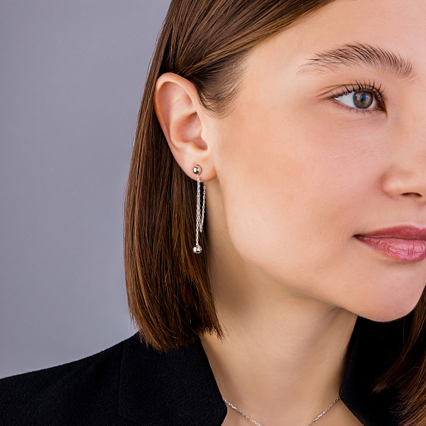 Серьги Fly из белого золота с шариками (арт. 109803/1б) – изображение 5