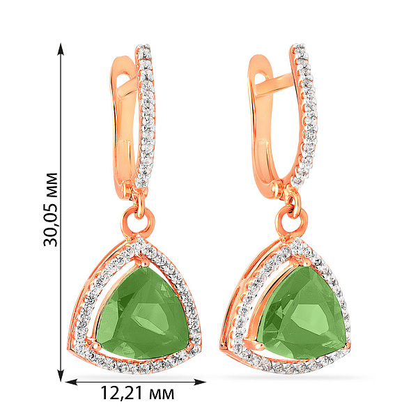 Золотые сережки подвески с хризопразом и фианитами  (арт. 110393Пх) – изображение 2