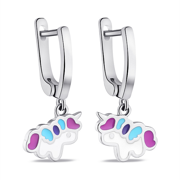 Срібні сережки Єдиноріг з емаллю (арт. 7502/9304е) – зображення 1