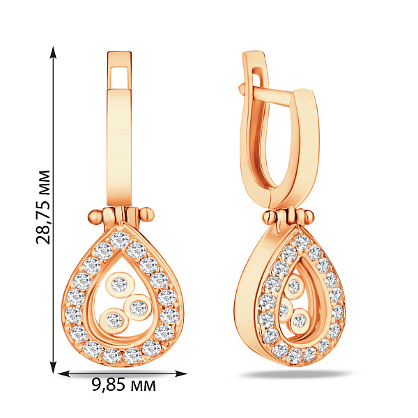 Сережки-подвески из красного золота с фианитами (арт. 101060) – изображение 2