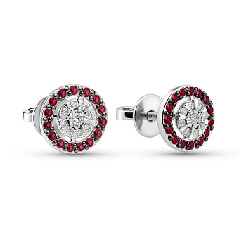 Фото Сережки з білого золота з рубіном і діамантами (арт. Т011735бр)