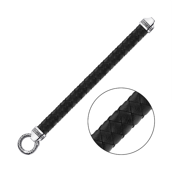 Браслет зі шкіри зі срібними вставками (арт. 7609/4676) – зображення 1