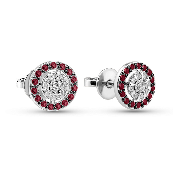 Сережки з білого золота з рубіном і діамантами (арт. Т011735бр) – зображення 1