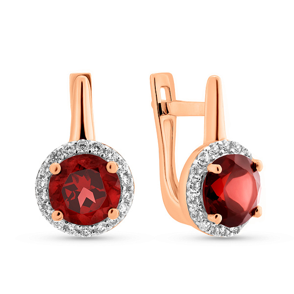 Сережки из золота с гранатом и фианитами (арт. 111152Пк) – изображение 1