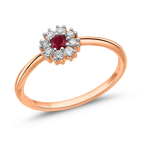 Золота каблучка з рубіном і діамантами (арт. К011692р) – зображення 1