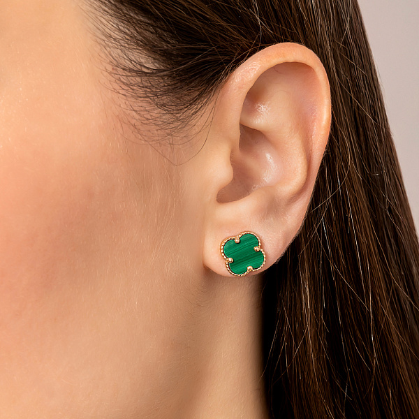 Сережки-пусети з червоного золота з малахітом (арт. 104811/10млх) – зображення 2