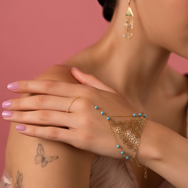 Золотой слейв-браслет Francelli с бирюзой (арт. 3261038жБ) – изображение 2