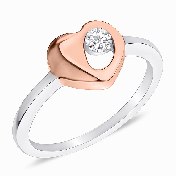 Серебряное кольцо «Сердце» с фианитом (арт. 7501/4163) – изображение 1