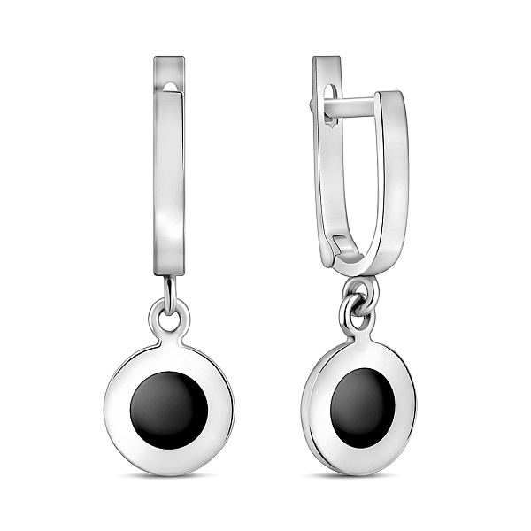 Серьги-подвески из белого золота с ониксом (арт. 104182/1бо) – изображение 1