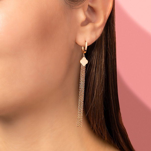 Длинные серьги-подвески "Клевер" из золота (арт. 108599) – изображение 2