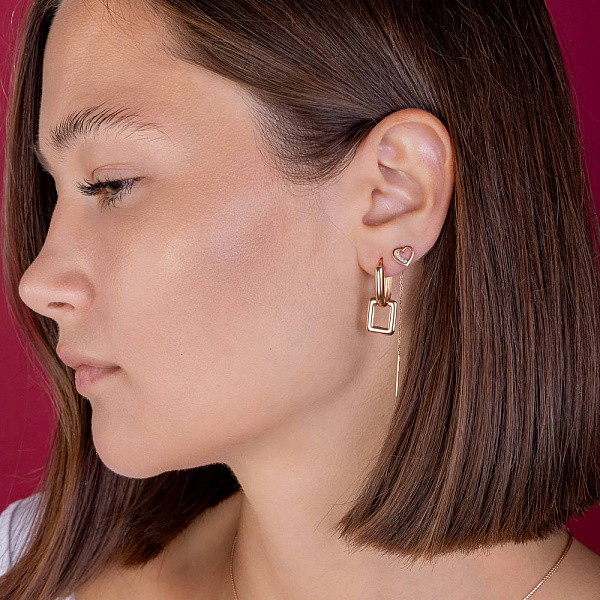 Серьги-протяжки Сердце из золота с фианитами (арт. 110697) – изображение 2