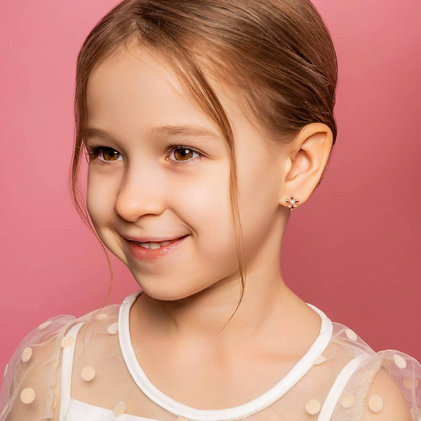 Дитячі золоті сережки Квіточки з фіанітами (арт. 1101005) – зображення 3