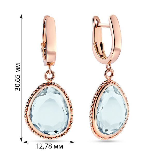Золотые серьги-подвески с кварцем (арт. 107603Пкг) – изображение 3