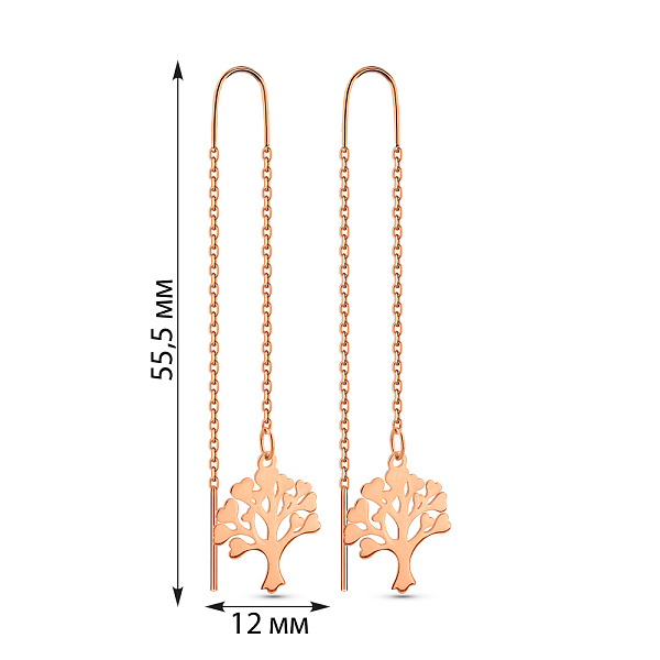 Золоті сережки-протяжки Дерево життя (арт. 1091213) – зображення 4