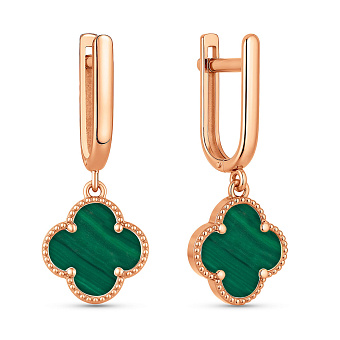 Фото Серьги-подвески из красного золота Клевер с малахитом (арт. 110714/10млх)