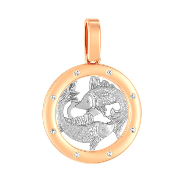 Золотой подвес "Рыбы" с фианитами (арт. 440675) – изображение 1