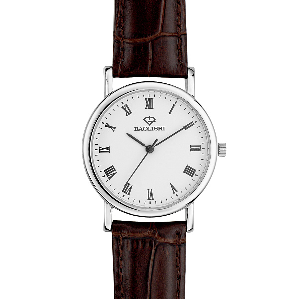 Серебряные  кварцевые часы с кожаным ремешком (арт. 7526/331бкр) – изображение 2