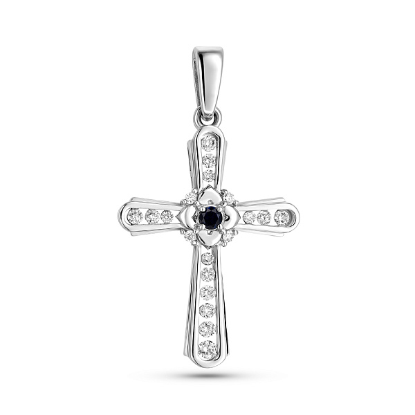 Золотой крестик с сапфиром и бриллиантами (арт. П011470бс) – изображение 1