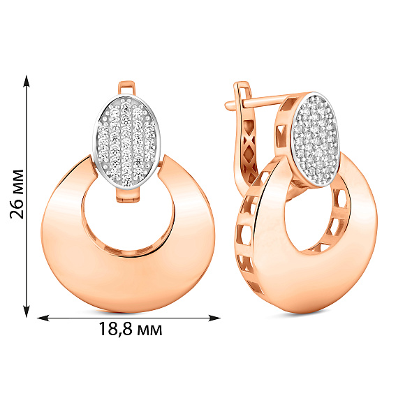Сережки-підвіски з червоного золота з родіюванням і фіанітами (арт. 1092111) – зображення 2