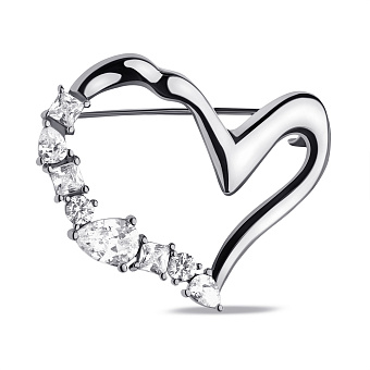 Серебряная брошь Сердце с фианитами (арт. 7505/228)